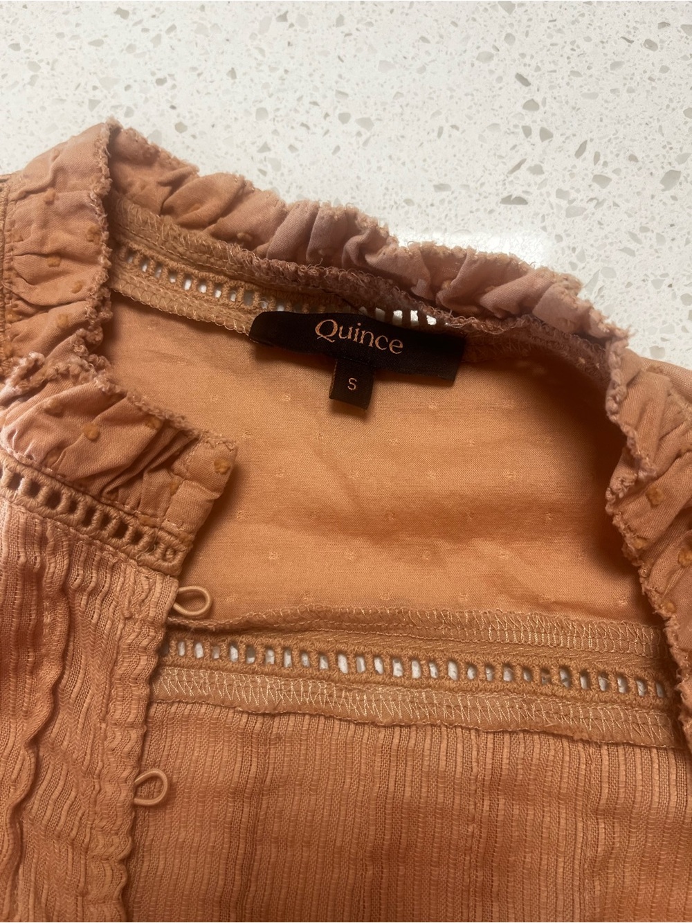 Quince Rust Button-Front Ruffled Dress Shirt - Picture 4 of 7